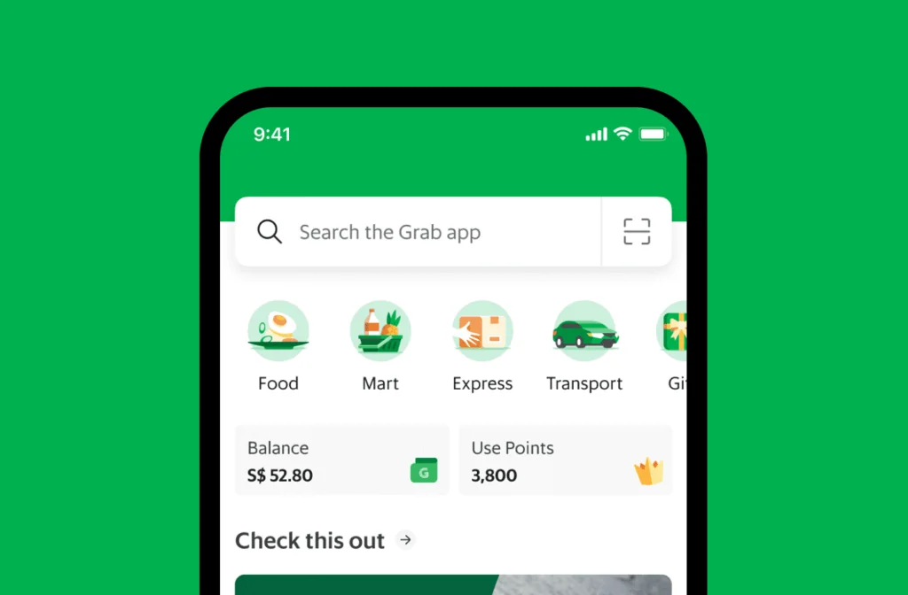 A screen grab of Grab, a super app from Southeast Asia