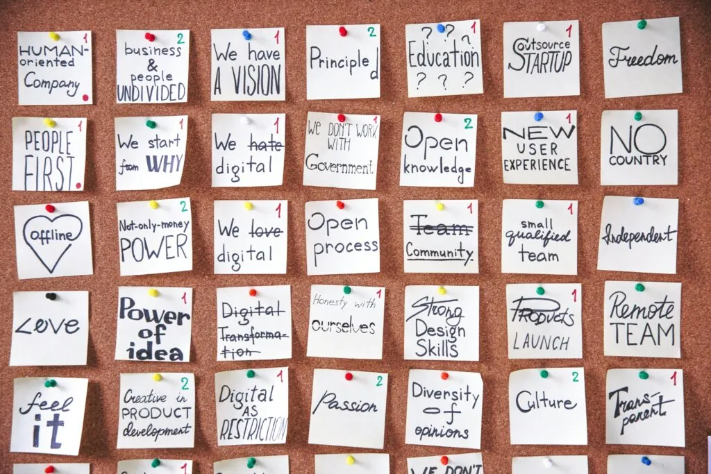 Feature planning board created with support from a web development agency in Singapore